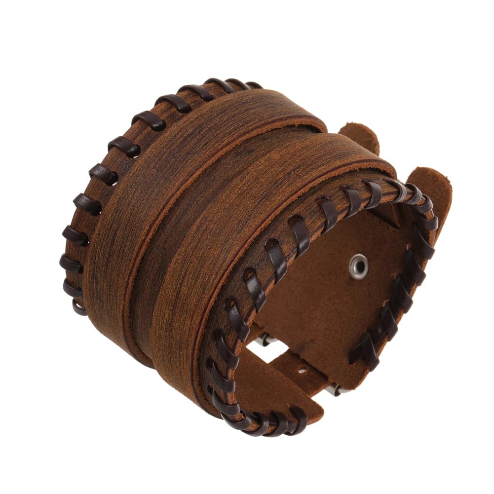 2024 gioielli di tendenza tessuto fatto a mano braccialetto in vera pelle da uomo polsino con fascino braccialetto largo in pelle Pulsera Hombre