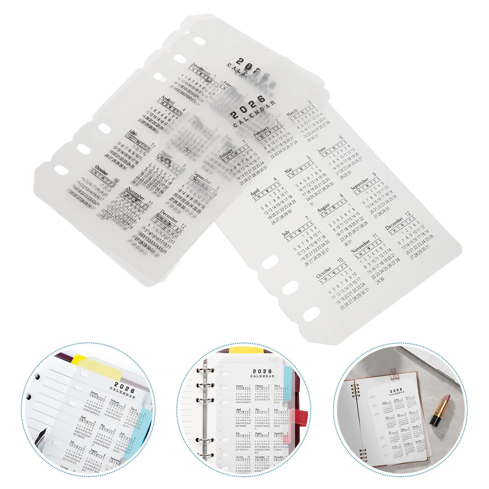 4 divisori trasparenti satinati per calendario 2026, inserti ricaricabili in plastica A6 per l'organizzazione di date, agenda e taccuino