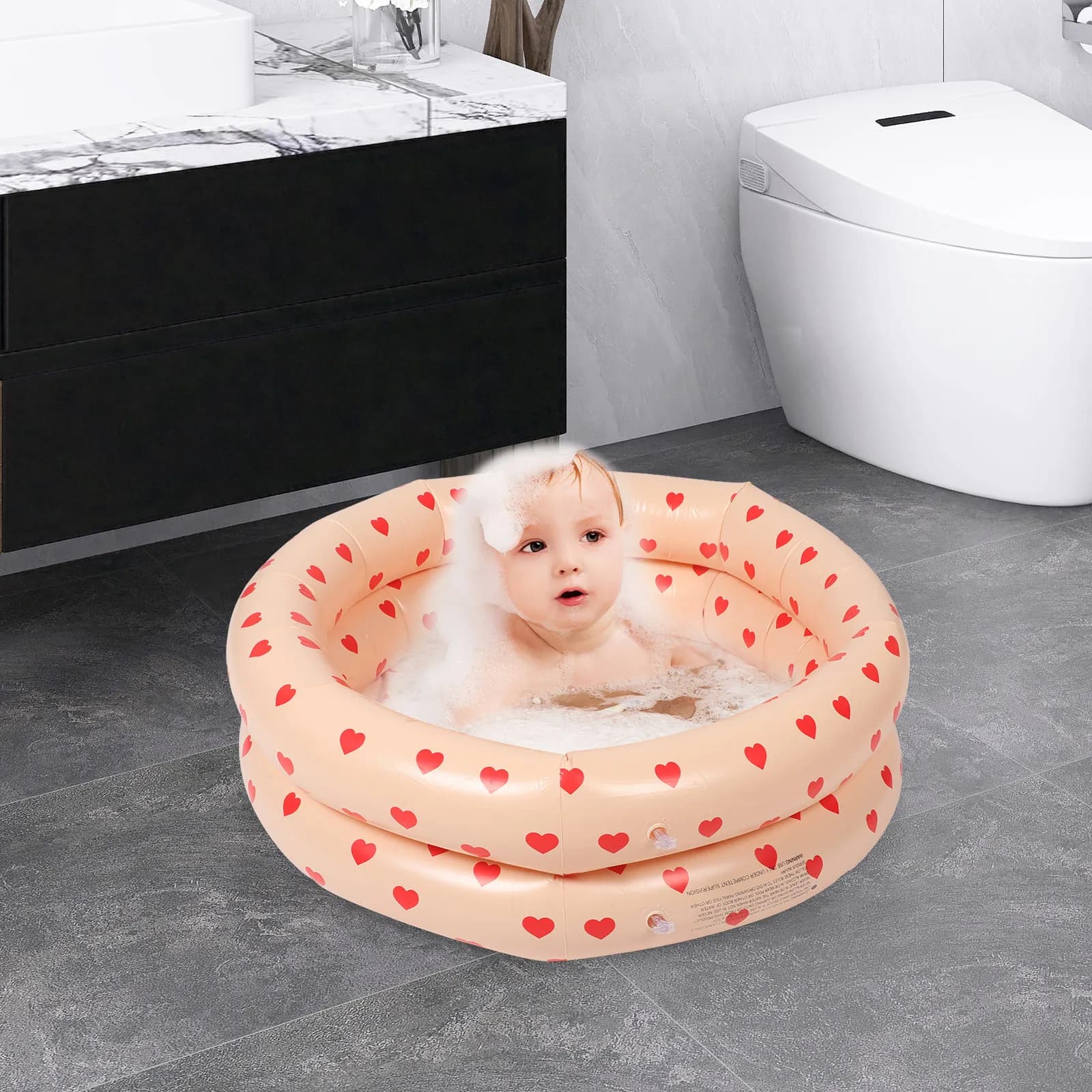 Piscina Gonfiabile per Bambini Rotonda a 3 Anelli in PVC Multifunzionale per Nuoto e Piscina di Palline Compatta Pieghevole per Bambini da Giardino