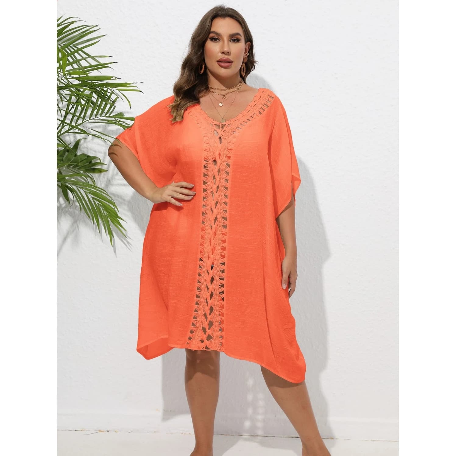 Large Size Women's Bikini Cover up Dress Pure Hand Hooked Flower Loose Beachwear Spring Summer Ladies Dress Swimming Sport