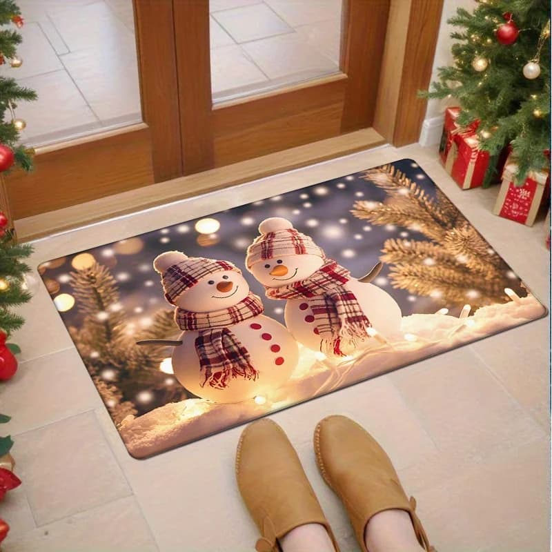 [Cascino accogliente] Accogliente zerbino con stampa pupazzo di neve di Natale - Flanella spessa 0,47 pollici, antiscivolo e lavabile in lavatrice, Decorazioni festive per le vacanze f