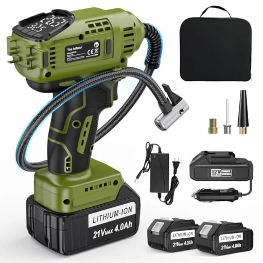 Compressore d'aria portatile senza fili con 2 batterie da 21V, gonfiatore per pneumatici portatile per auto 150PSI con D