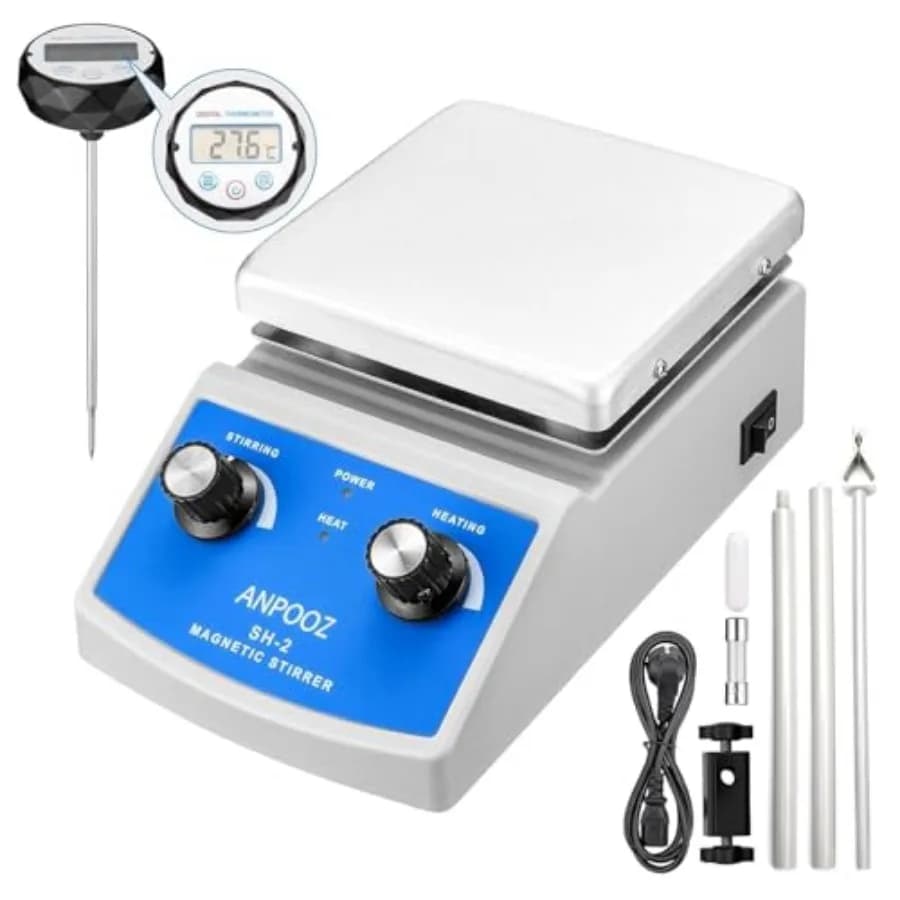 Agitatore Magnetico con Piastra Riscaldante e Barra di Agitazione Max.520 ℉ Agitatore Magnetico con Piastra Riscaldante e Termometro, Capacità Massima 2L, Agitatore con Piastra Riscaldante e Supporto