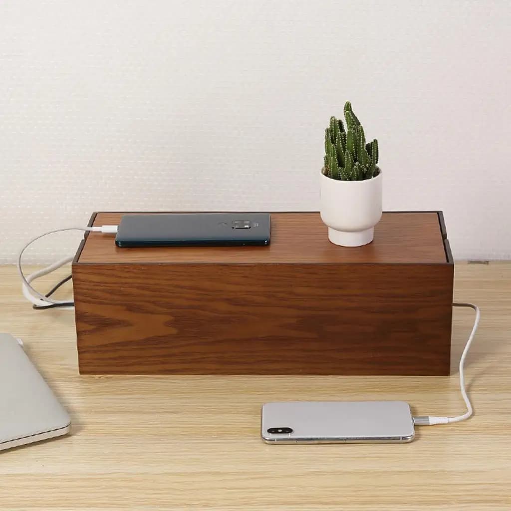 Wooden Cable Management Box Made from Wood Material Cable Box Organizer for Home
