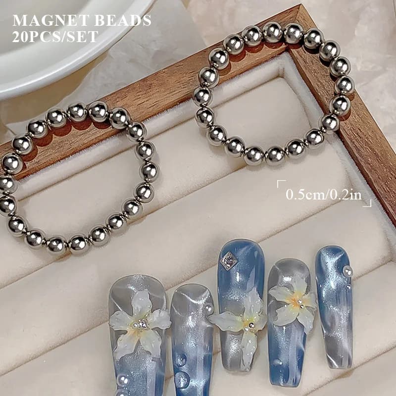 KANIU Set da 20 Pezzi Sfere Magnetiche Rotonde da 5MM Effetto Ondulato Occhio di Gatto Perline Magnetiche Rimovibili Potenti Pietre Magnetiche per Nail Art