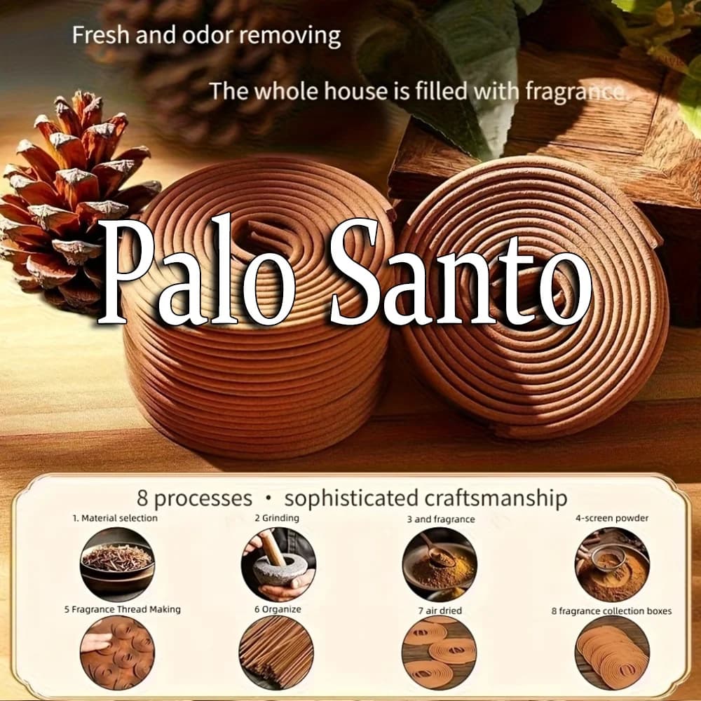 Palosanto High-Quality Classic Spiral Incense, 6.3cm Diameter, Purely Handmade Incense Coils, Crafted from Sacred Wood Incense Powder Using Ancient Methods, with a Rich, Natural Fragrance That Lasts for a Long Time, Portable Packaging, Convenient for Taking on the Go, Suitable for Home and Outdoor Use