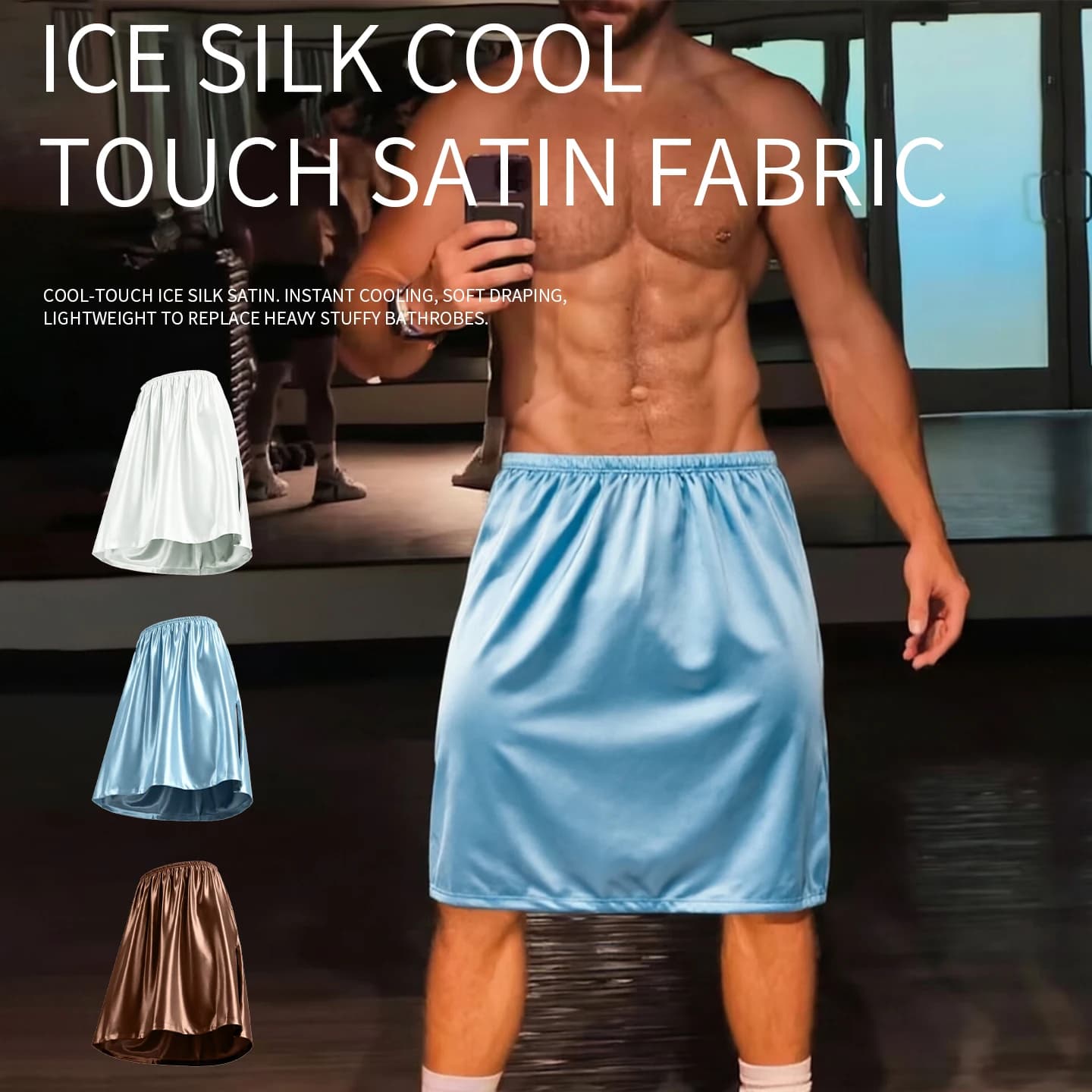 2 PCS Men's Sleeping Skirt Pants No Underwear Male Bath Towel Insensitive Half Body Apron Men Bathrobe