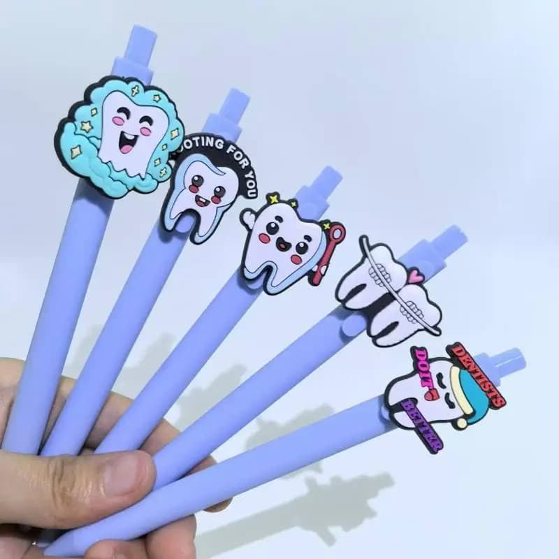 Nuove 10 Penne Gel Retrattili Serie Blu a Tema Denti da Dentista, Penne Gel Morbide a Tema Sorriso, Penne a Sfera Serie Denti, Cancelleria per Studenti