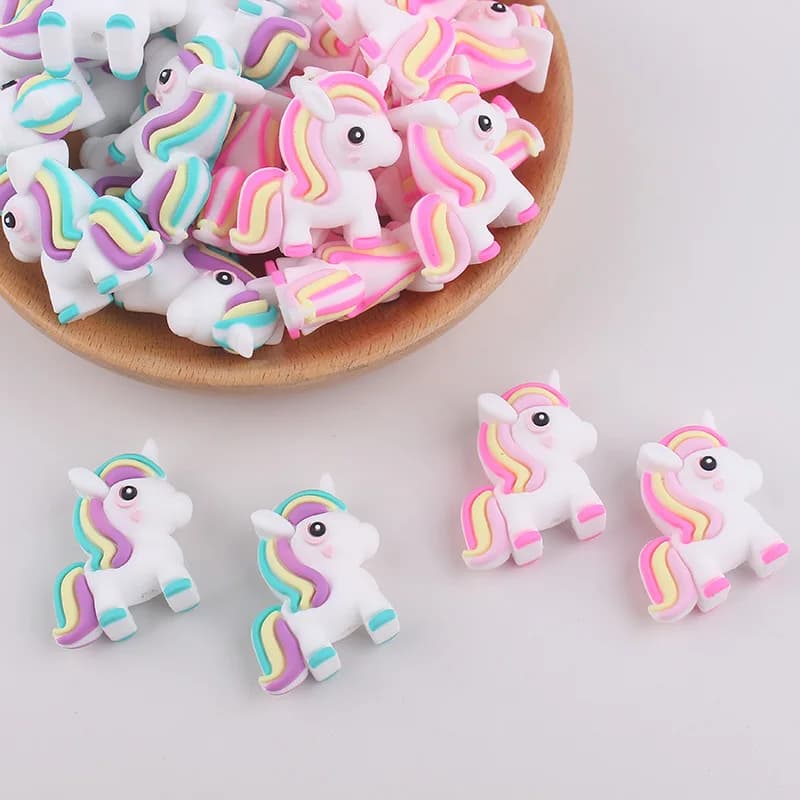 20Pcs New Focal Silicone Beads 3D Unicorn Animals Shape For Jewelry Making DIY Pen KeyChain Bracelet Necklace Accessories