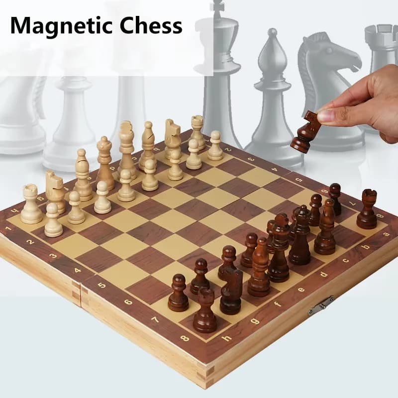 Set di Scacchi, Dama e Backgammon 3 in 1 29x29cm, Gioco da Tavolo in Legno Pieghevole per Sviluppare il Pensiero Strategico, per Ragazzi e Ragazze