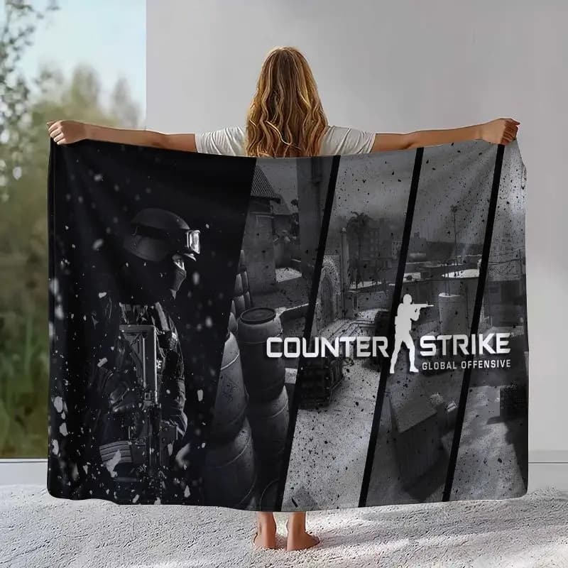 CS GO Counter Strike Game Flannel Blanket,Ultra Soft Warm Plush Throw for Home Bedroom Bed Sofa Cover Office Camping Picnic gift