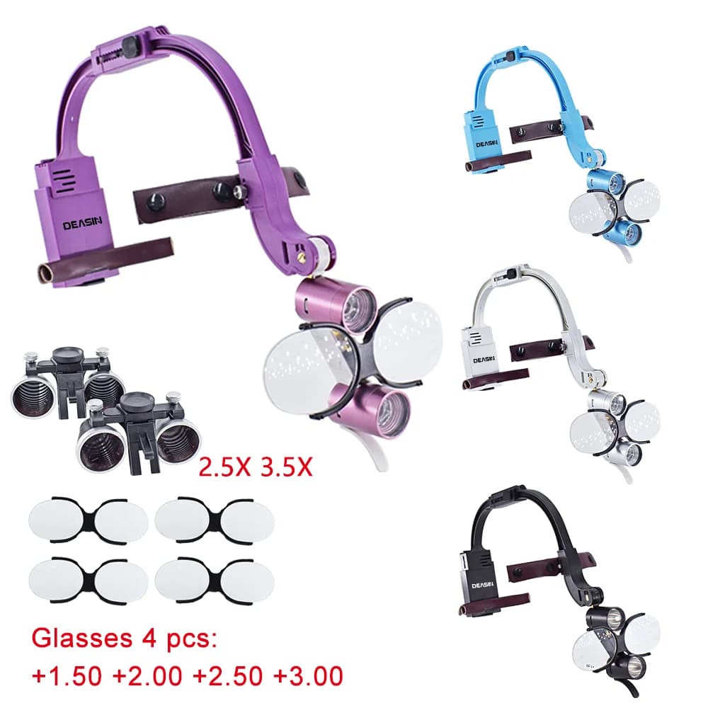 Set completo di lampada frontale LED dentale 2.5X3.5X per lenti binoculari di ingrandimento, luce da 5W, lampada frontale chirurgica per dentisti, attrezzatura da laboratorio