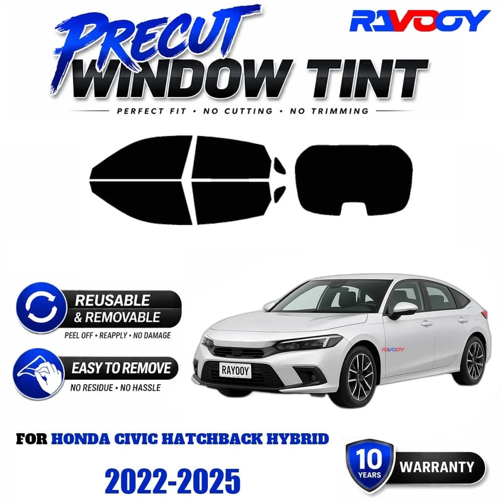 Precut Window Tint, Reusable Removable EPU Film, Custom Fit for Honda Civic Hatchback Hybrid 2022-2025, UV Heat Protection