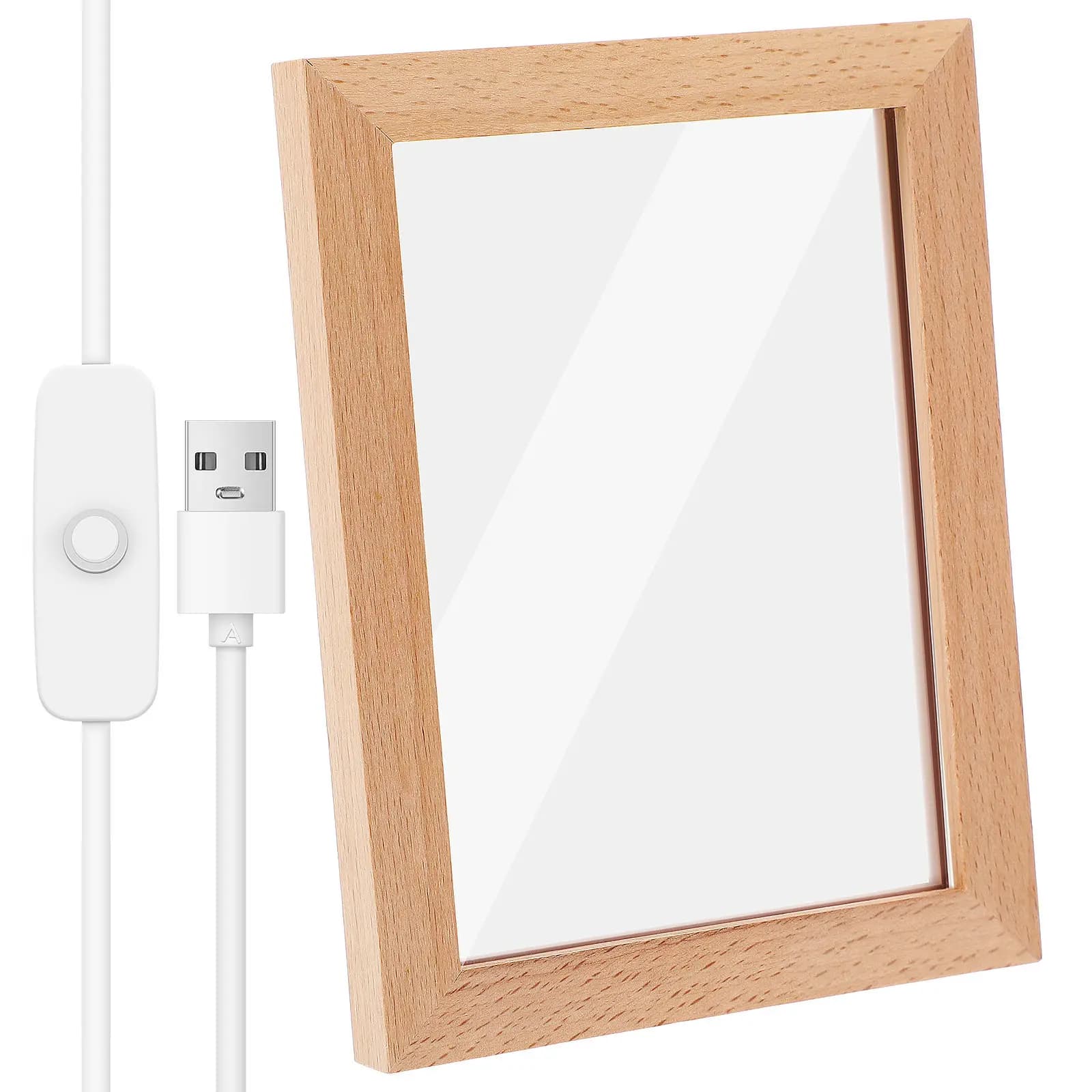 Cornice portafoto a LED in legno, cornice luminosa da tavolo, luce notturna per camera da letto, soggiorno, decorativa, USB