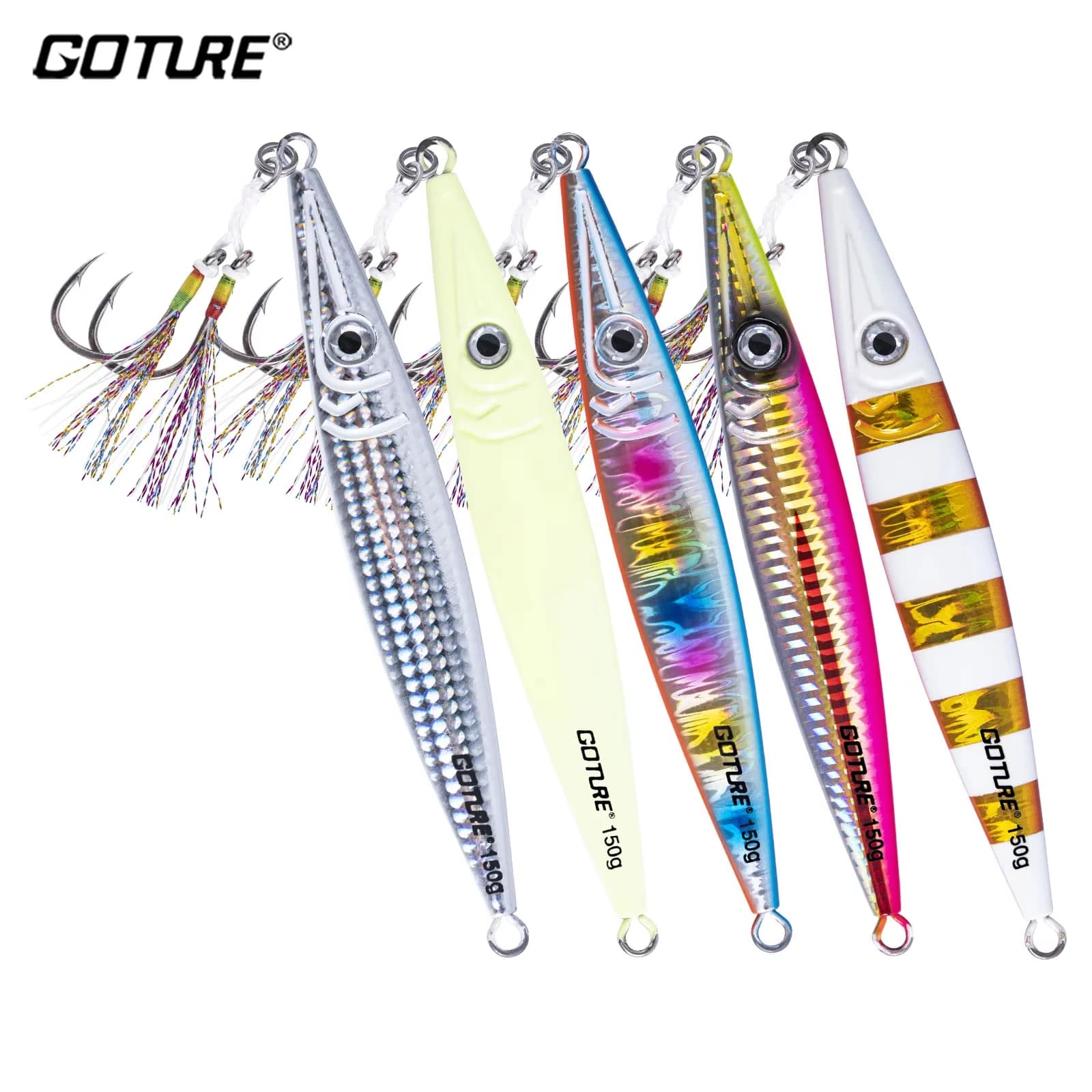 Goture 80g 100g 150g 200g 250g Jig da Pesca Verticale per Acqua Salata con Amo, Jig Veloce, Cucchiaini da Jigging per Pesca in Acqua Profonda