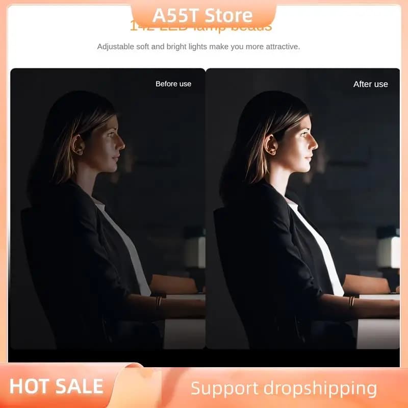A55T 142 LED Selfie Ring Light Rechargeable Selfie Light Clip Light Video Camera Laptop for Makeup Videoconference