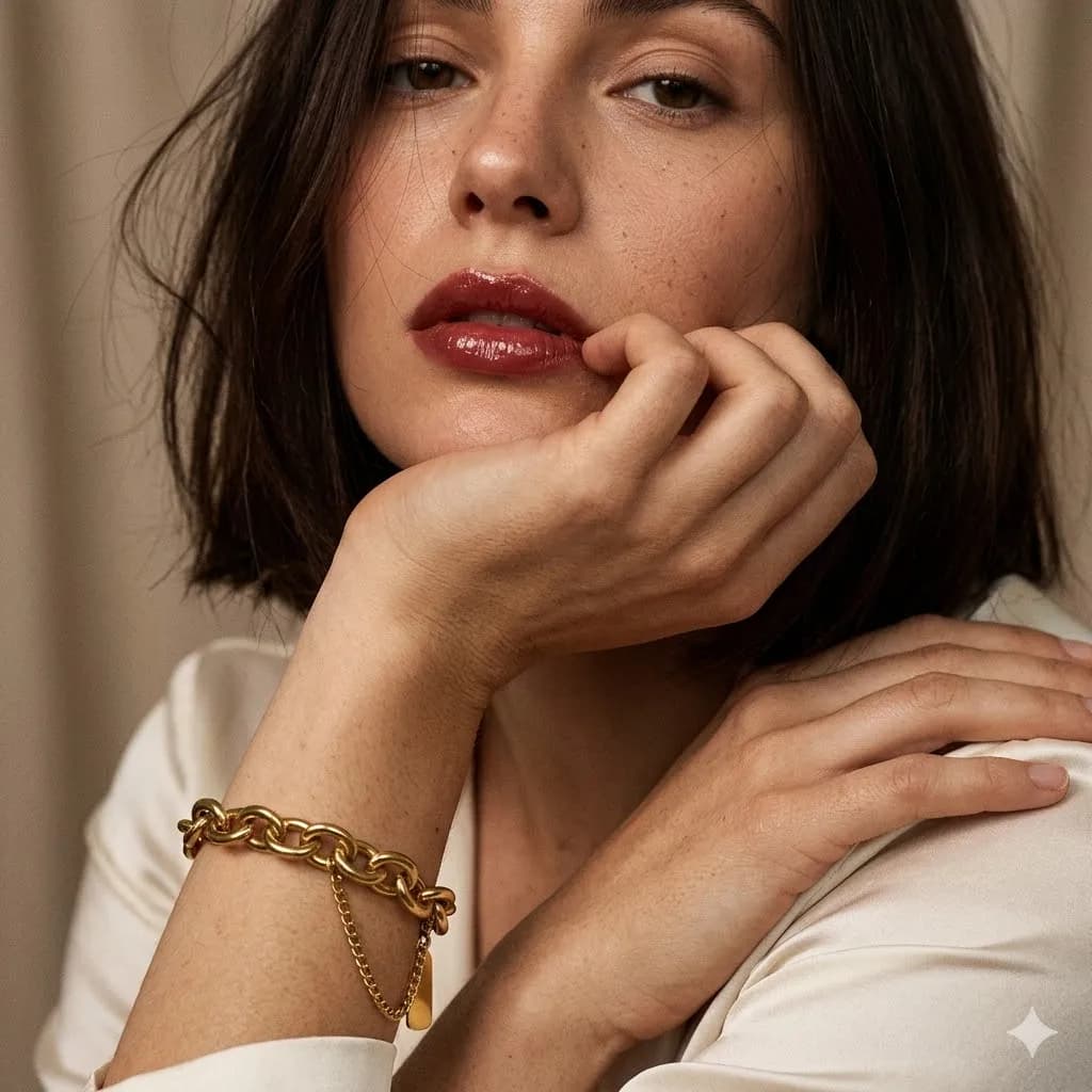 Bracciale Minimalista in Acciaio Inossidabile Stile Punk con Targhetta per Donna e Uomo, Placcato Oro 14K, Catena a Maglie Rotonde, Gioiello Unisex Semplice