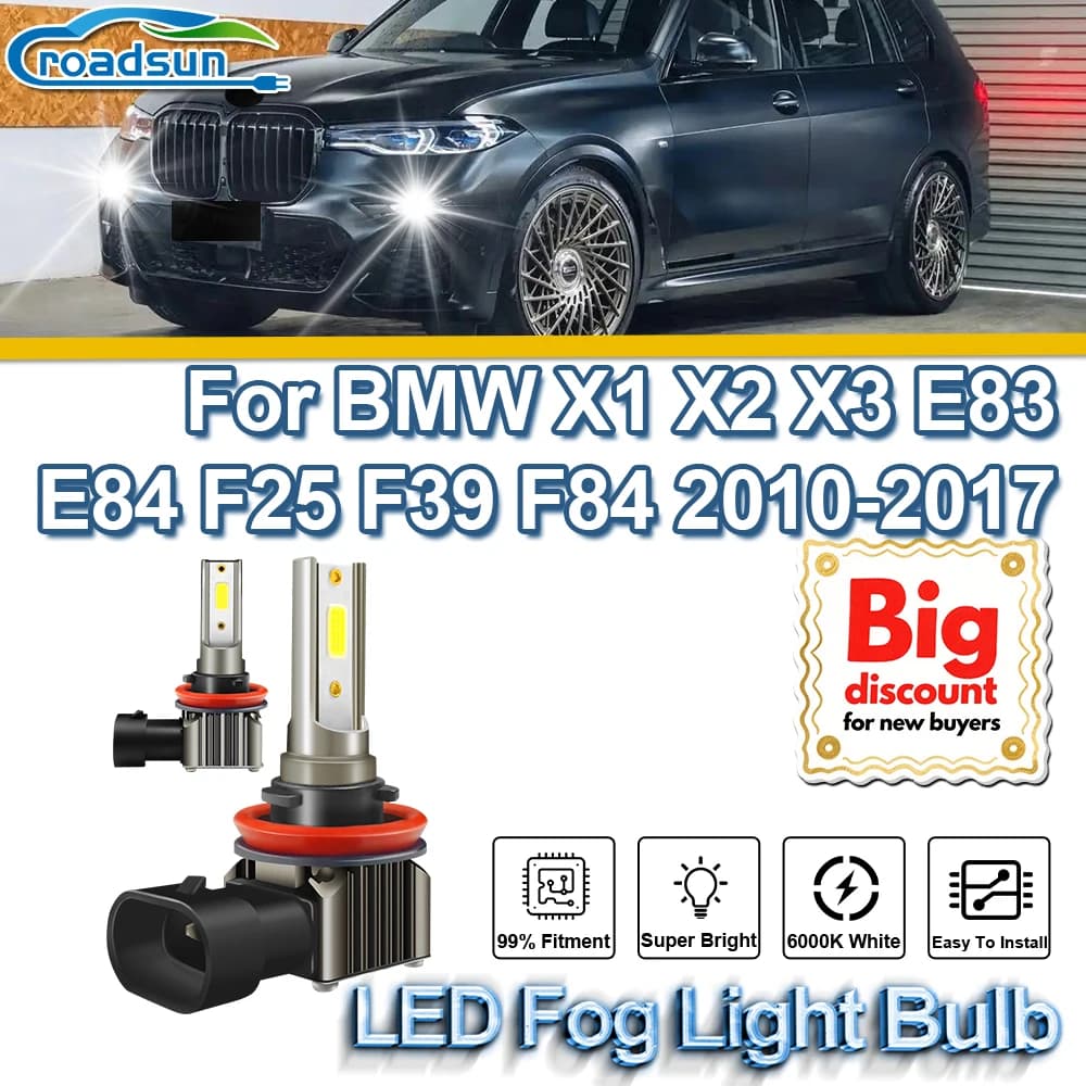 ROADSUN Per BMW X1 X2 X3 E83 E84 F25 F39 F84 2010 2011 2012 2013 2014 2015 2016 2017 2X Auto LED Fendinebbia Ampole Fendinebbia Lampadina