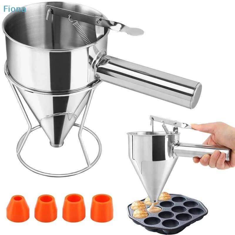 ✔ Dispenser a imbuto in acciaio inossidabile con supporto per impasto per cupcake e pancake, per polpette di polpo e polpette di pesce, utensili da cucina per la casa e la pasticceria
