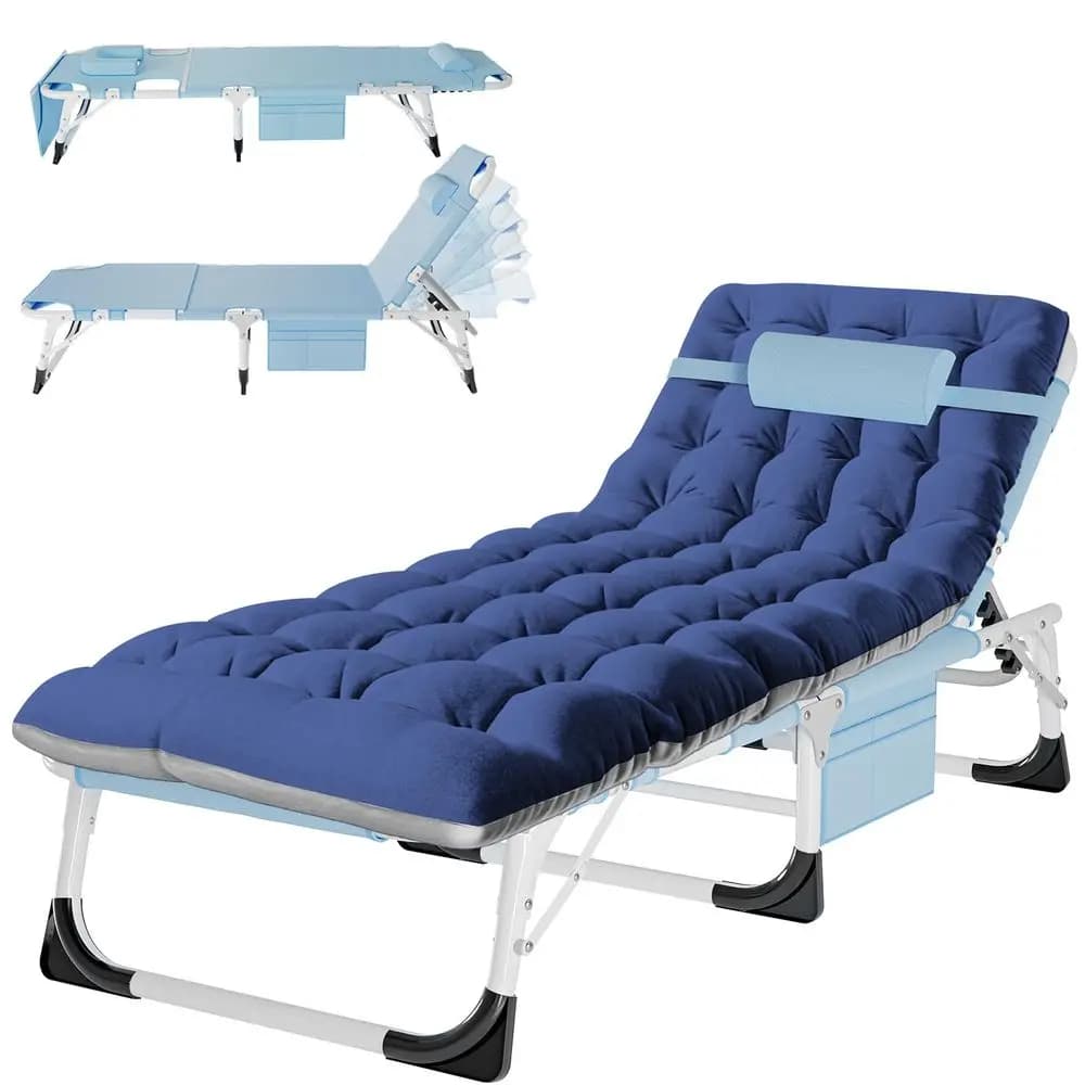 4 in 1 deck chair with face and arms holes for sunbathing, 440 lb durable folding deckchair with soft cotton cushion, no assembly required