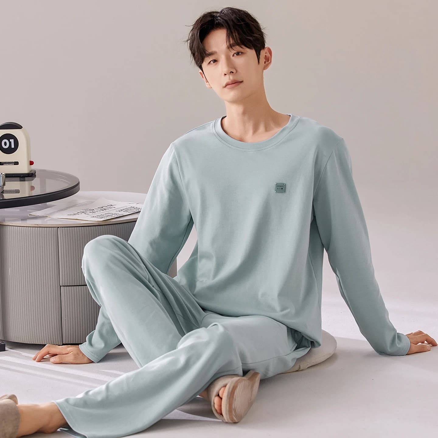 Spring and autumn night garments for men 2 pieces / set Pigiama Set Cotton night garments Young boy Men's pyjamas Or simple Pijama collar