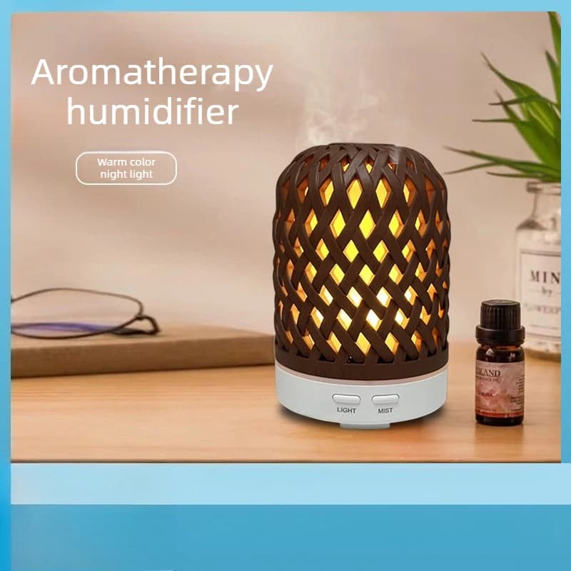 Creative Woven Wood‑Grain Aroma Humidifier Ambient Night Light with Auto Power‑Off Home Desktop Essential Oil Scent Diffuser