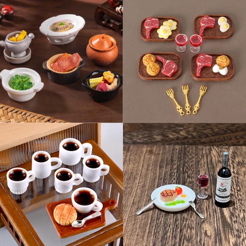 1Set Casa delle bambole Bistecca simulata Bicchiere di vino rosso Kit di pasta Modello Casa delle bambole Cucina Decorazione alimentare Giocattolo Casa delle bambole Accessori