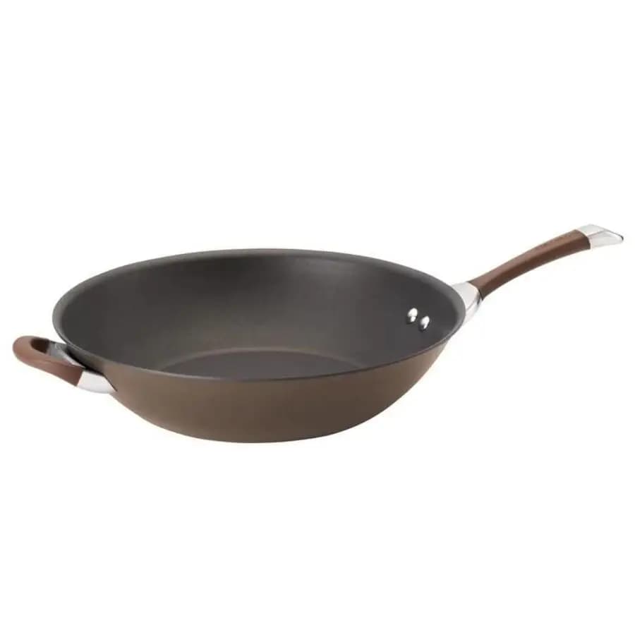 Symmetrical hard anodized Wok pan with 14 inch helper handle, chocolate