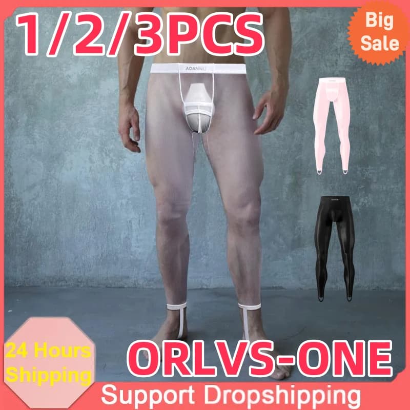 1/2/3PCS Leggings da uomo Underwea Sottile Sexy Trasparente di Seta del Ghiaccio Ad Alto Stretch Piede Anti Slip Pantaloni Fitness Bottoms Mutande