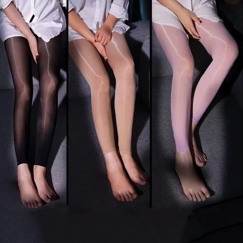 Sexy Leggings lisci sottili da donna collant lunghi lucidi a olio calze trasparenti sottili pantaloni elastici a matita collant senza dita
