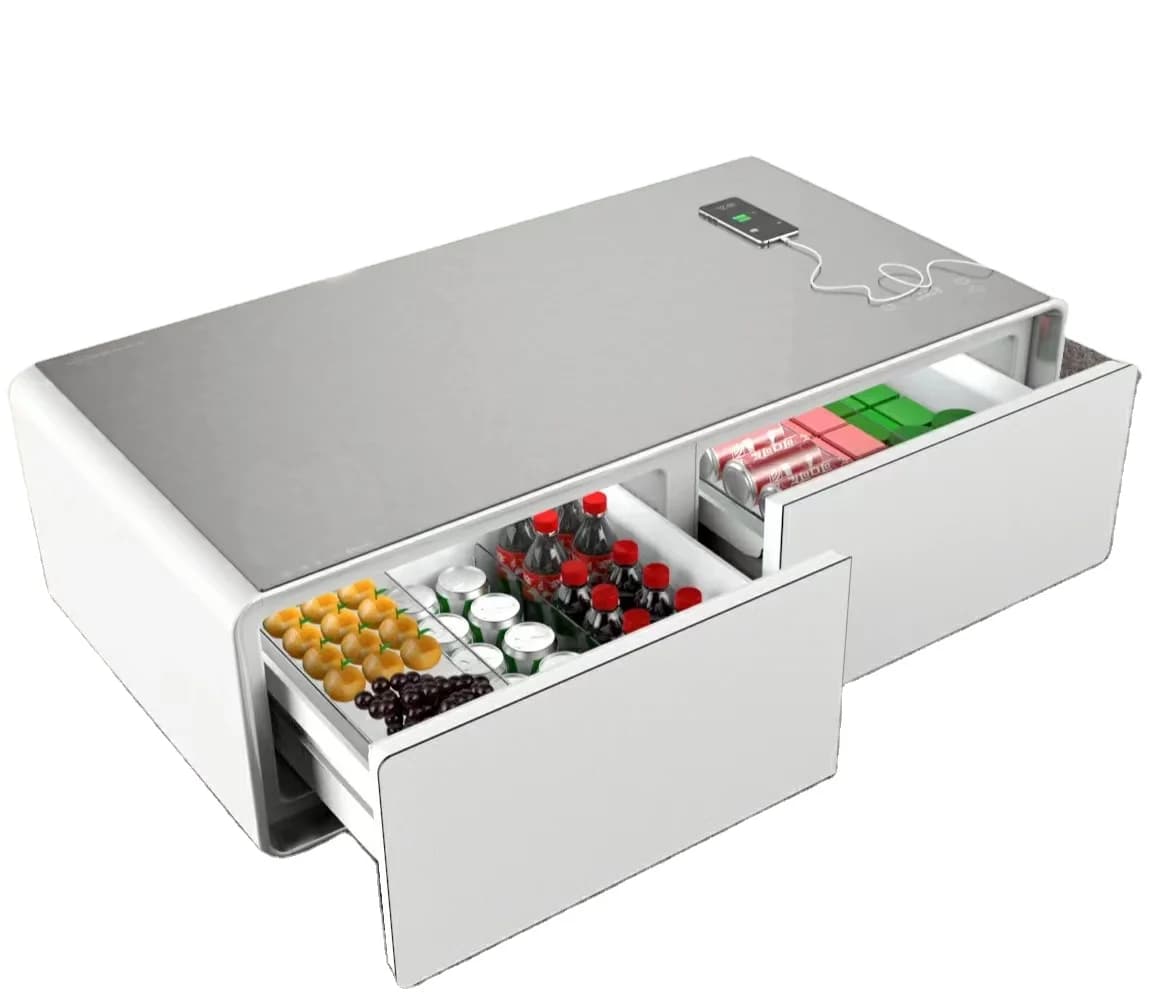 Frigorifero elettrico moderno a doppia porta Frigo OEM Smart Touch Table Altoparlanti a denti blu