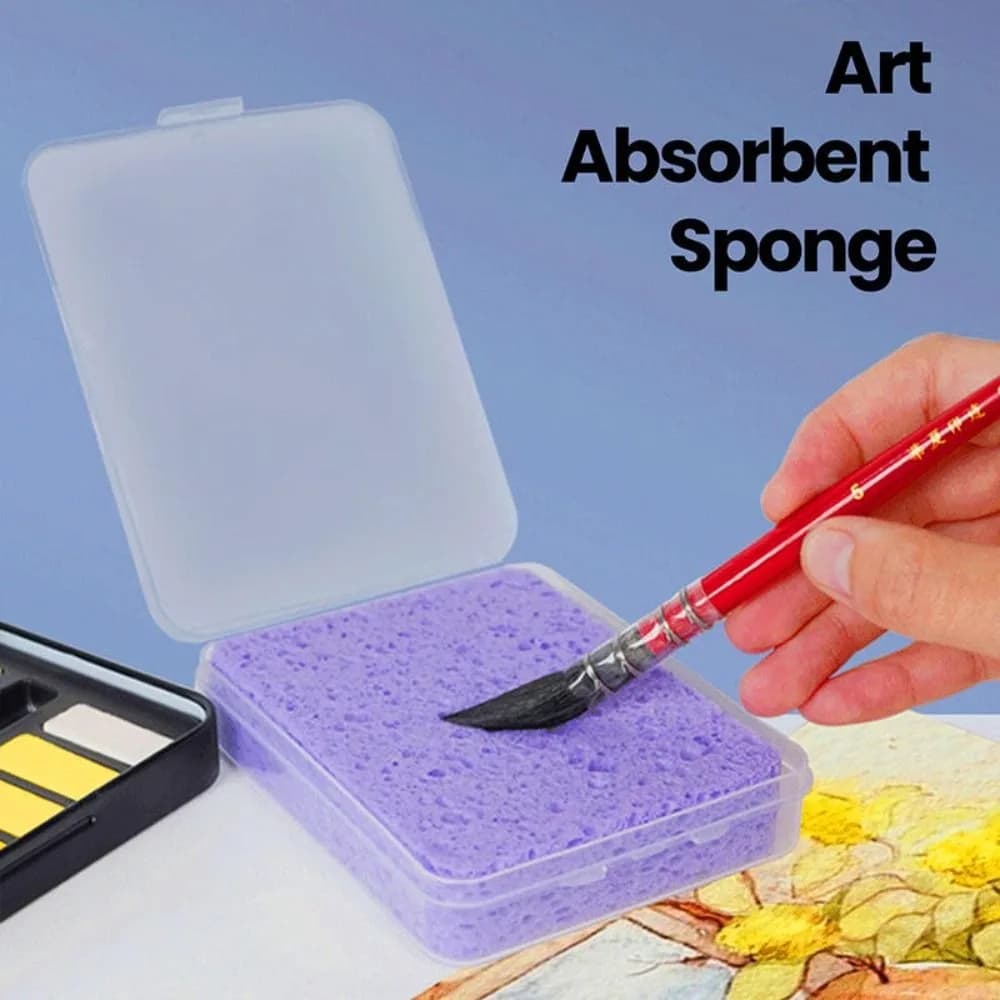 Wood Pulp Cotton Watercolor Painting Sponge Super Absorbent Reusable Brush Cleaning Box Portable Art Sponge Tool Art Supplies
