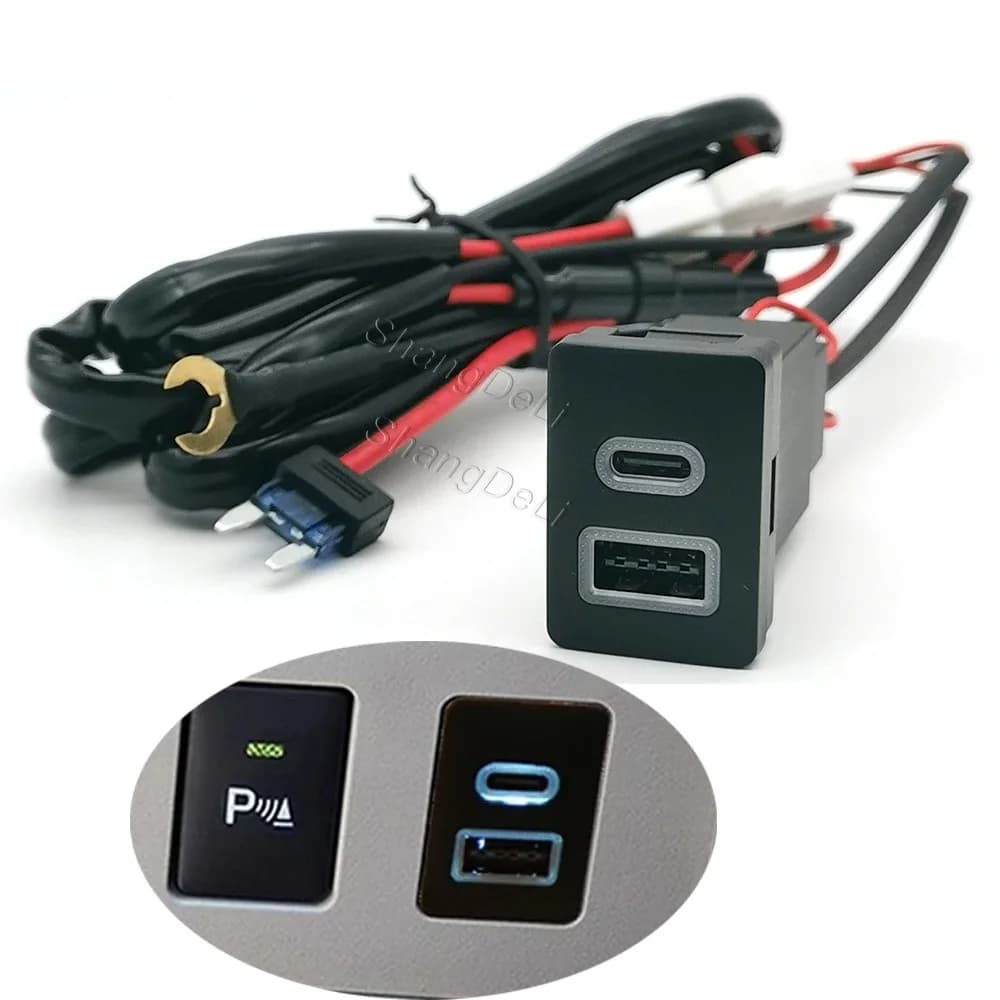 Connettore per Scatola Fusibili Auto Tipo-C PD QC3.0 con Luce LED Bianca, Adattatore di Ricarica Doppio per Telefono, Presa Caricabatterie Compatibile con Toyota LC120 Prado