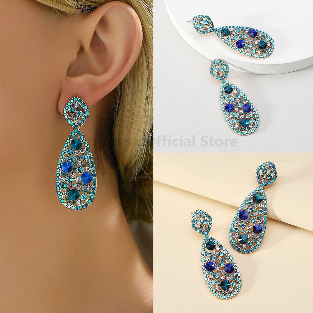 Women's Crystal Pendant Earrings Fashionable Creative Design Droplet Shaped Shiny Luxurious Jewelry for Personalized Party