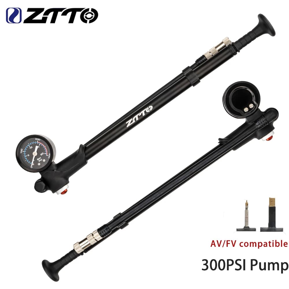 ZTTO 300psi Pompa per ammortizzatore d'aria per bici ad alta pressione con manometro Gonfiatore per pneumatici per bicicletta Valvola Schrader Presta per sedile con sospensione forcella