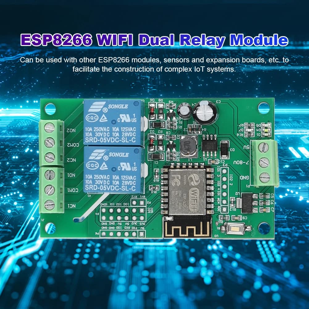 ESP8266 Dual Channel WiFi Relay Card, Controller Switch DC 5V 10A, ESP-12F Development Card Based on Arduino