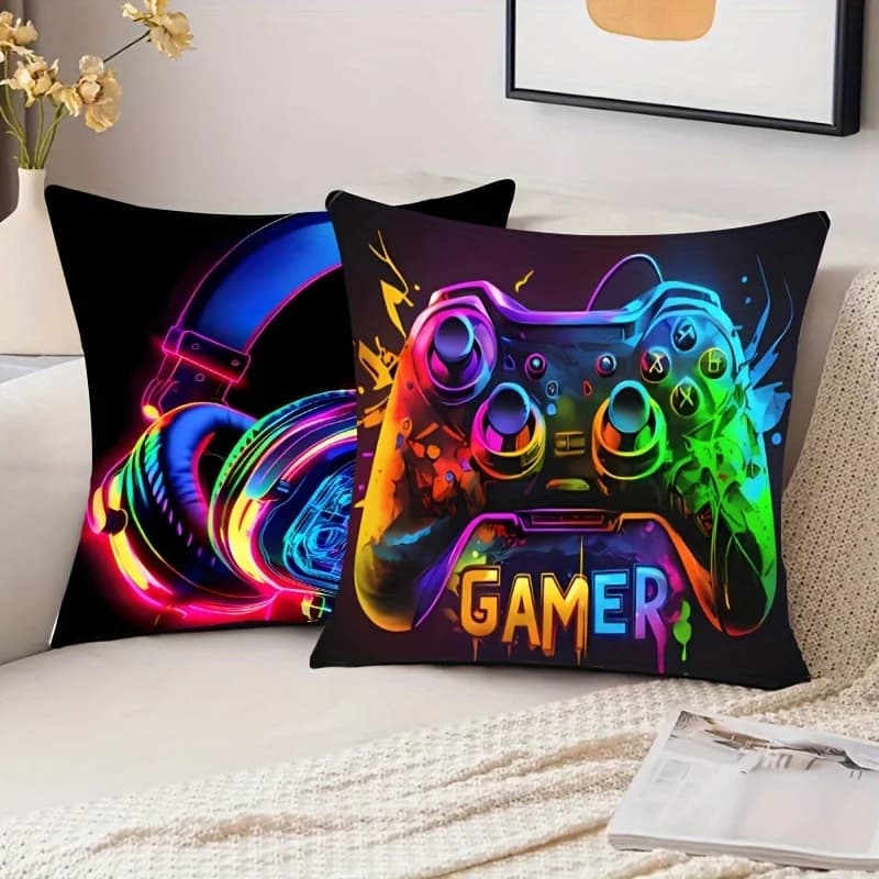 VIKAMA Fodera per cuscino a forma di controller di gioco per la cameretta dei ragazzi, decorazione per sala giochi, fodera per cuscino del divano del soggiorno