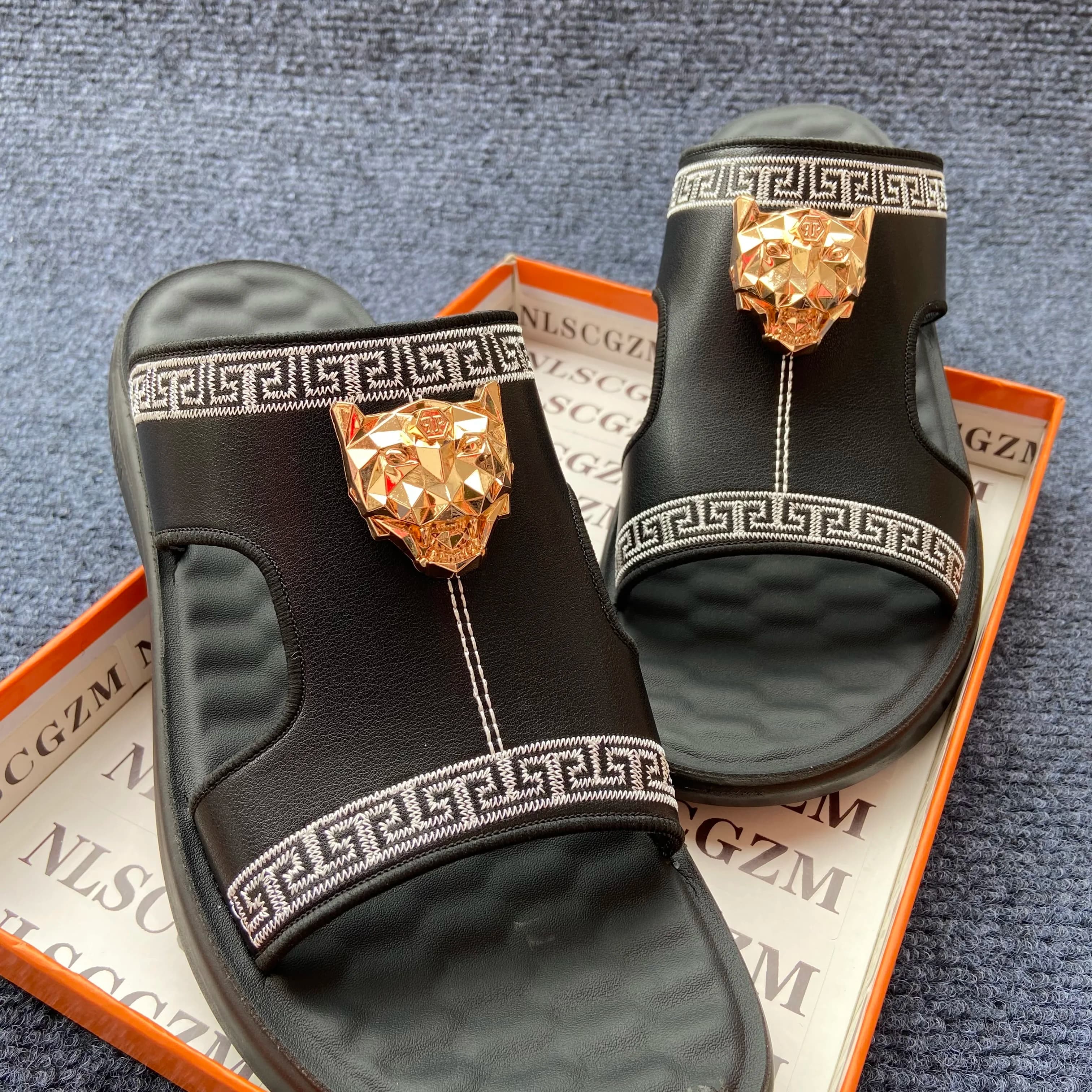 Ciabatte di lusso da uomo Lion Head, sandali di design, scarpe originali, nuove ciabatte da uomo, chinela, slide, chinelos masculinos, pantuf.