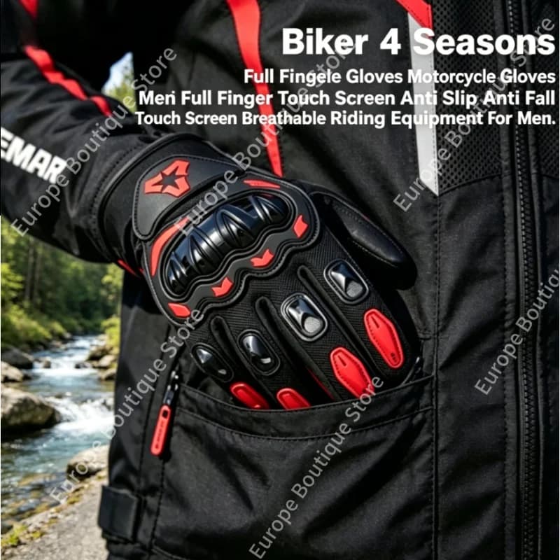 Guanti da Moto 2026 NUOVI Biker 4 Stagioni con Dita Intere, Antiscivolo, Anticaduta, Touch Screen, Traspiranti, Attrezzatura da Guida per Uomo