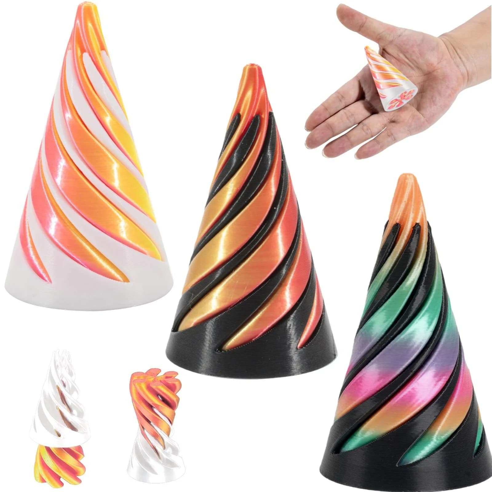 Stampa 3D Cono Push Musica Spiral Tridimensionale Noioso Decompressione Rotante Albero Gadget Setoso Puzzle Giocattolo Fidget Spinner