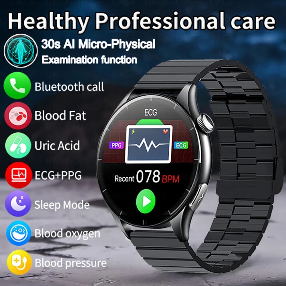 2026 NFC Health Nursing Grade To Watching Lipid Men In Blood Urico Tracker ECG + PPG Watch Bluetooth Smartwatch For Men