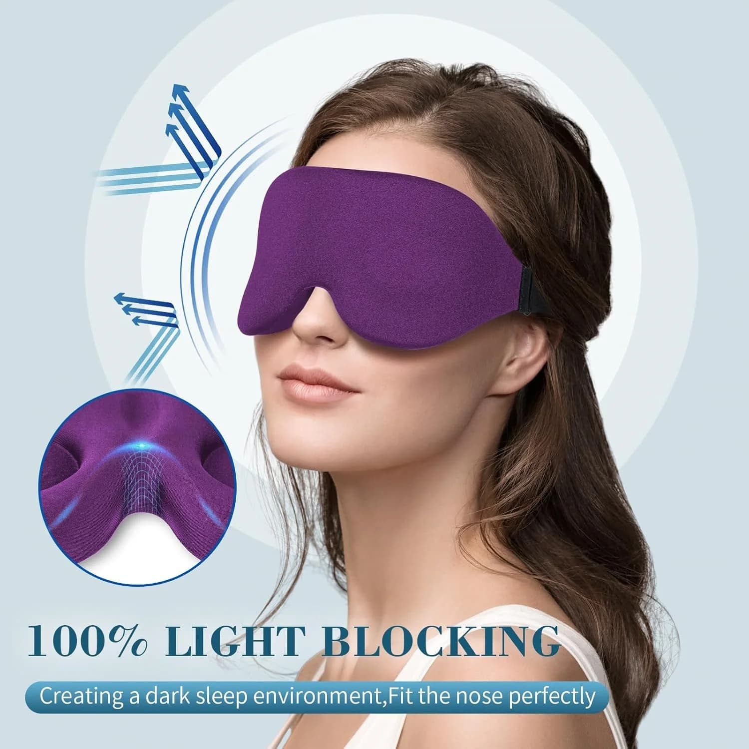 3D Contoured Memory Foam Sleep Eye Mask, Blockout Blindfold for Men & Women, Soft Eye Cover for Nap & Relieve Eye Fatigue