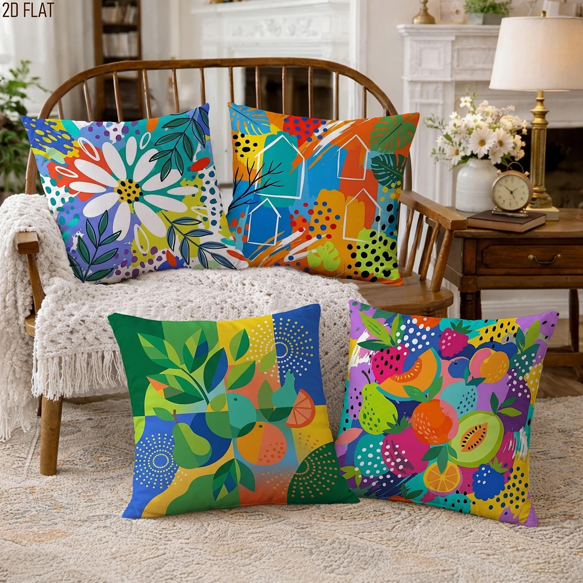 Highly Decorative Set of 4 Printed Throw Pillow Covers Bohemian Tropical Floral Cushions for Sofa Accent Living Room Home Decor