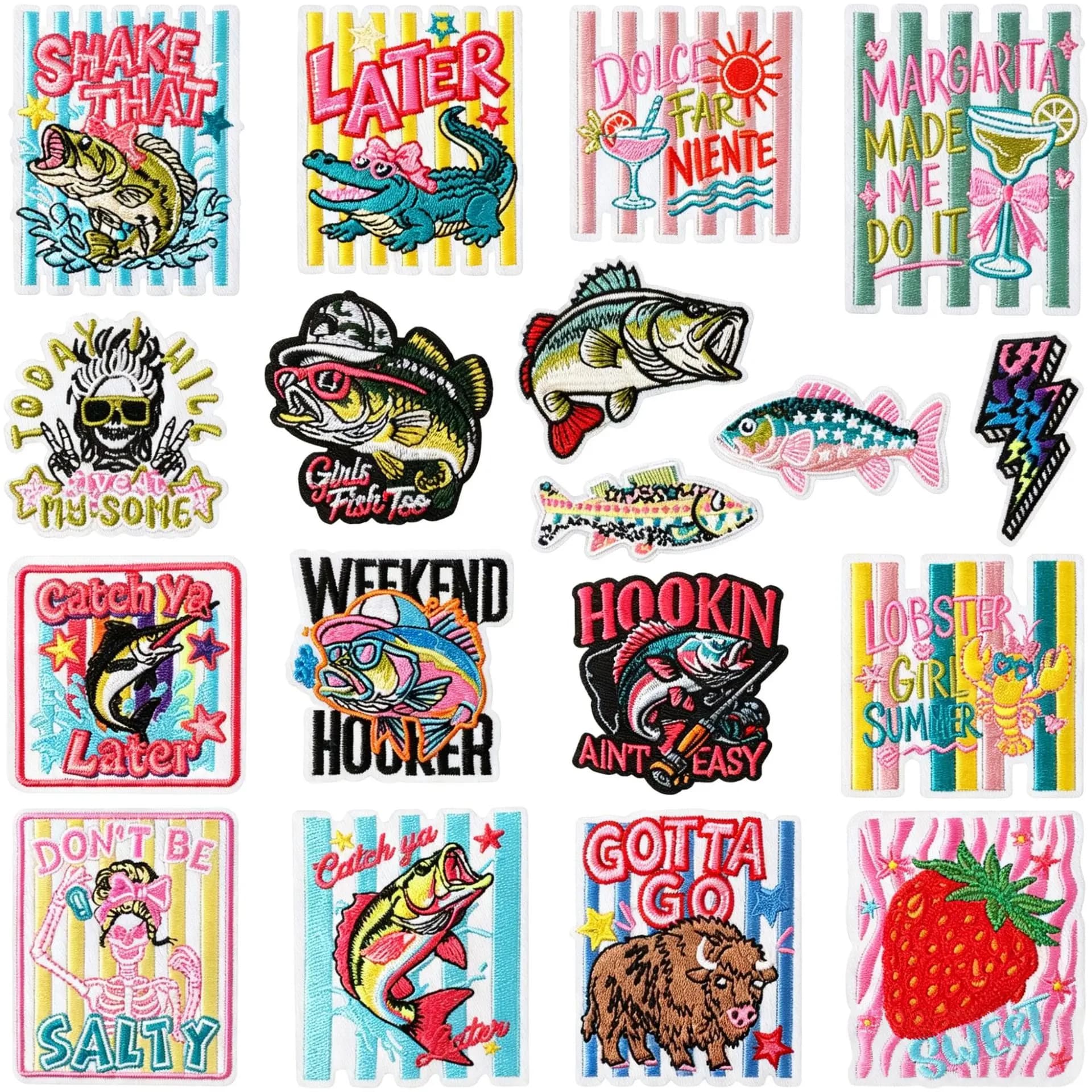 Fishing Theme Embroidery Patch Iron On DIY Decorative Badge for Outdoor Clothing Fishing Bag Tackle Box