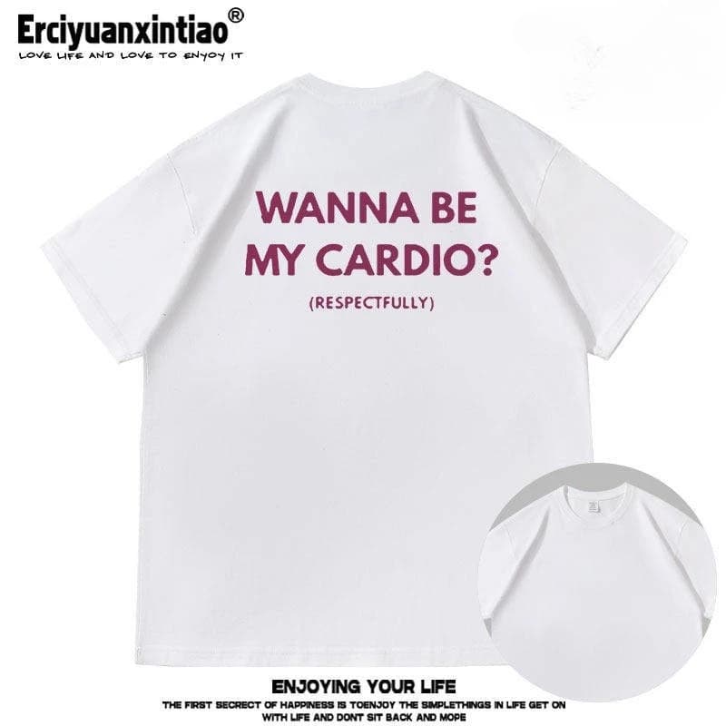 Wanna Be My Cardio Fun English Blazer Style 260g Heavyweight Short-Sleeved T-Shirt for Men and Women - Summer Version