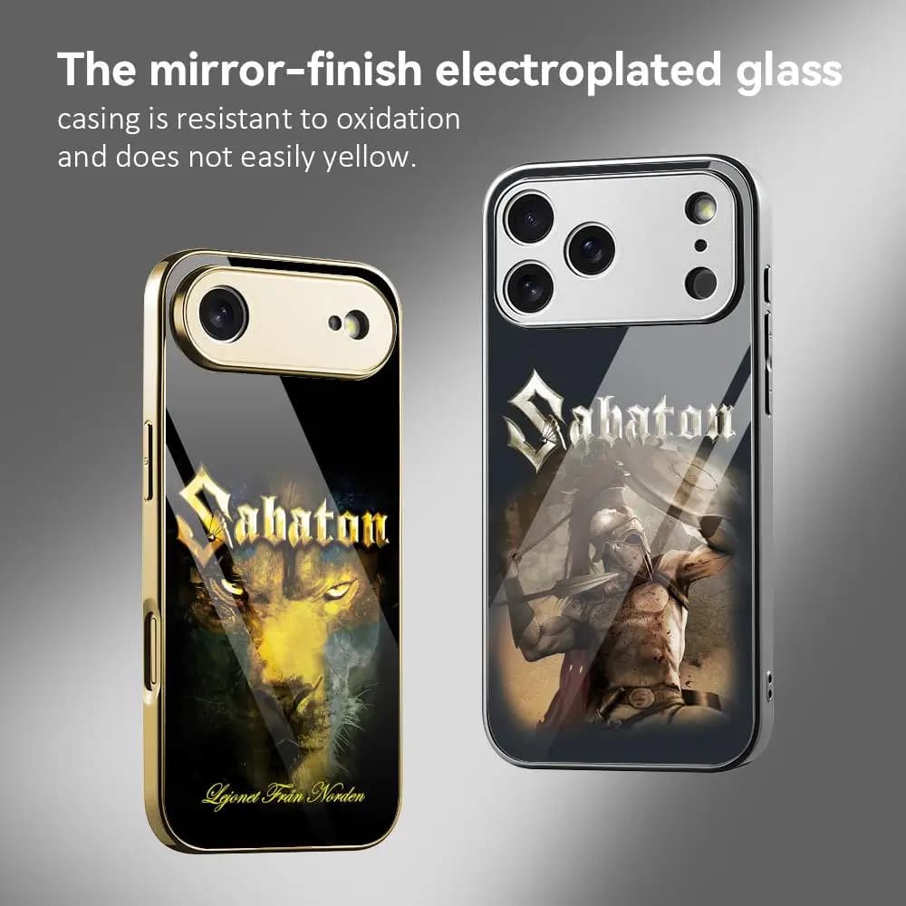 S-Sabaton Band phone case for iPhone 17 15 14 13 12 Pro Max Plus, with shockproof galvanized metal bumper