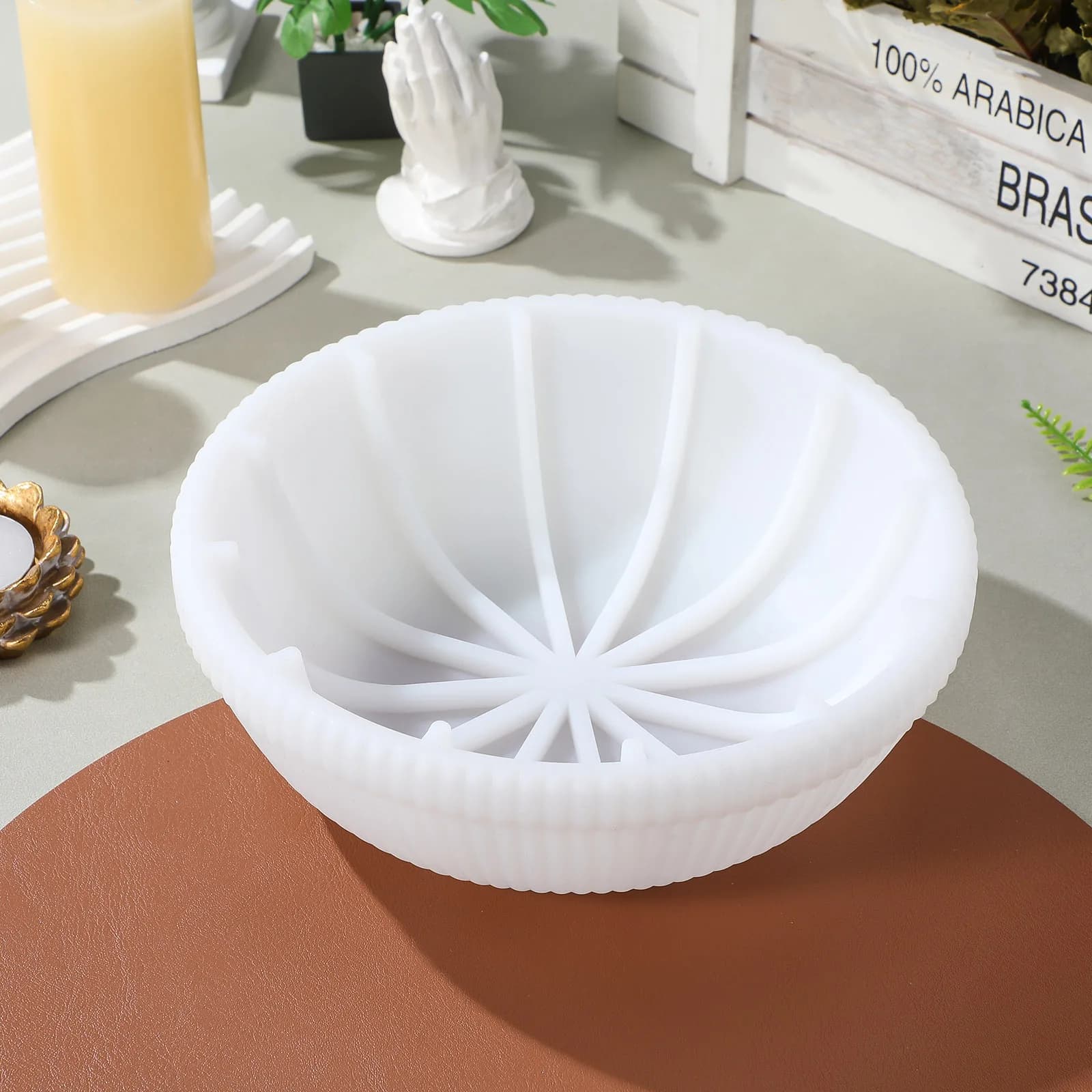 Round mold for silicone resin bowl, durable, flexible, DIY, for concrete support, decorative tray for oily plant vase