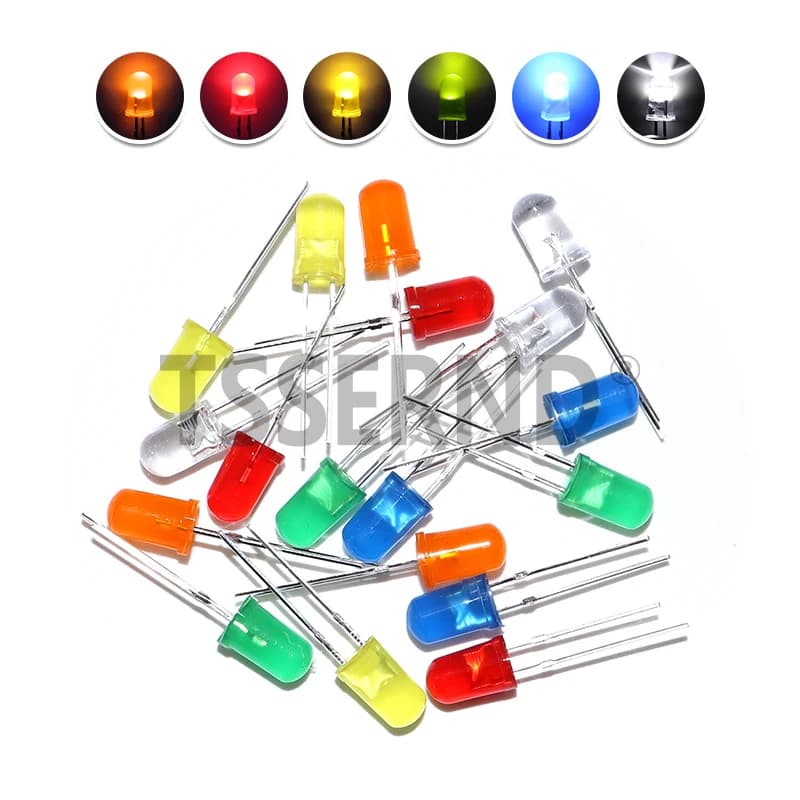 5 mm diffused LED diode lamp light emitter diodes indicator 5 mm Red White Blue Orange Green Yellow 3V Assorted DIY Set