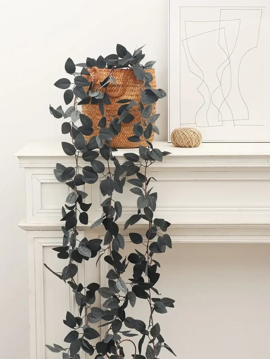 Vite artificiale, ghirlanda di foglie di fiori finti neri, per decorazioni domestiche, piante finte, decorazioni autunnali, decorazioni per la stanza, scrivania, decorazioni per il giardino, decorazioni per la stanza