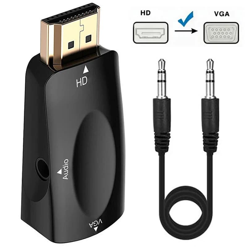Adattatore maschio a VGA femmina compatibile HDMI con jack audio da 3,5 mm Full HD 1080P per PC portatile TV Box Display per computer Proiettore